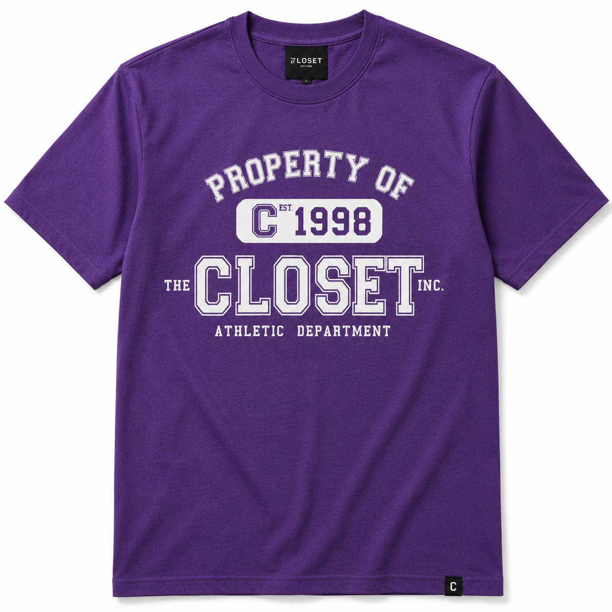 Womens The Closet Inc. T-Shirt - Orchid "PROPERTY OF" -White