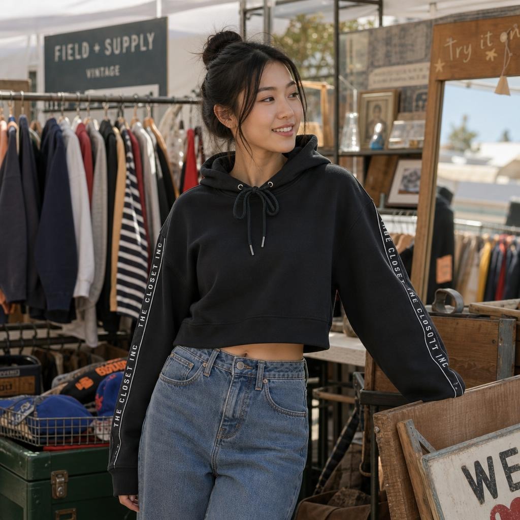 Women's The Closet Inc. Pull Over Tape Crop Top - Black
